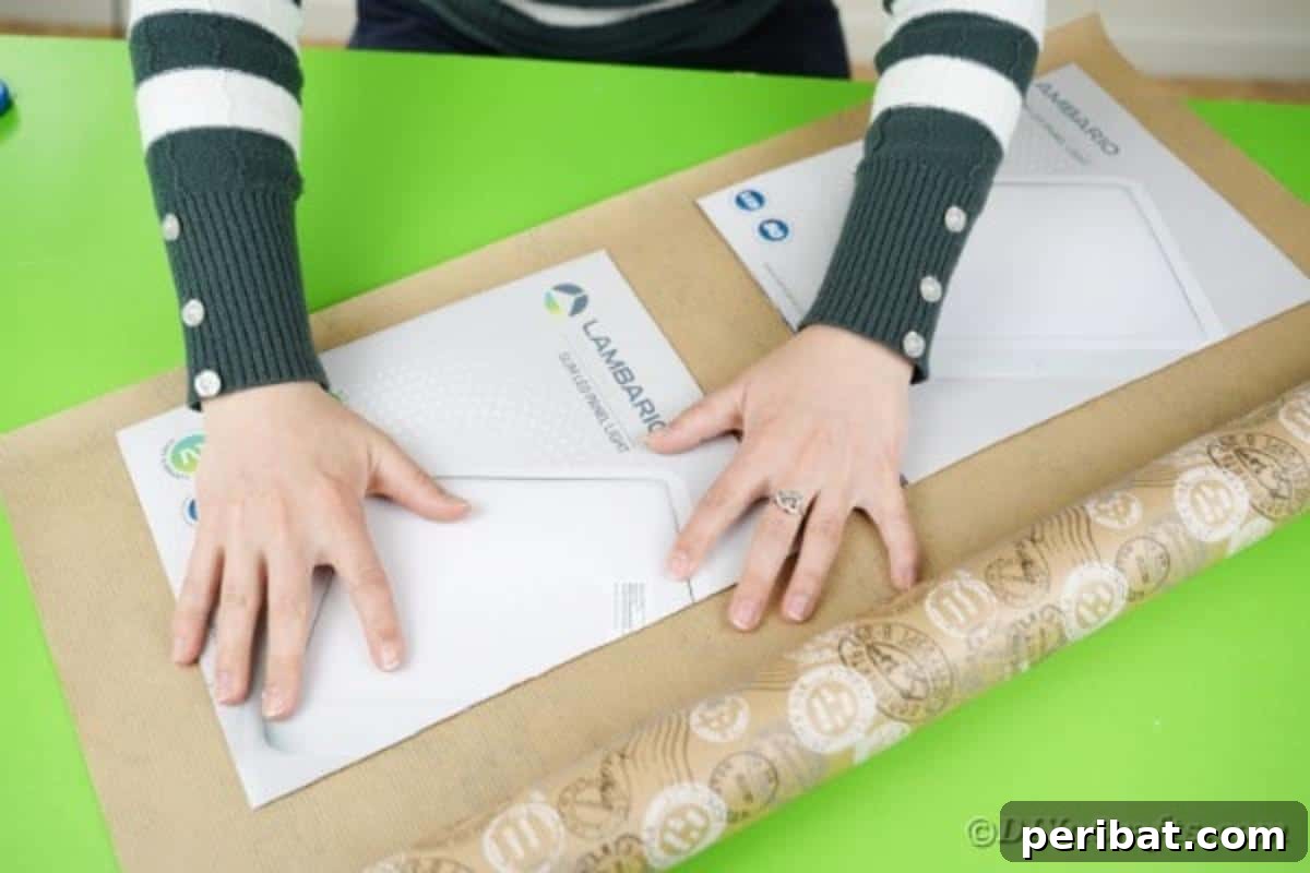 Gluing cardboard to wrapping paper