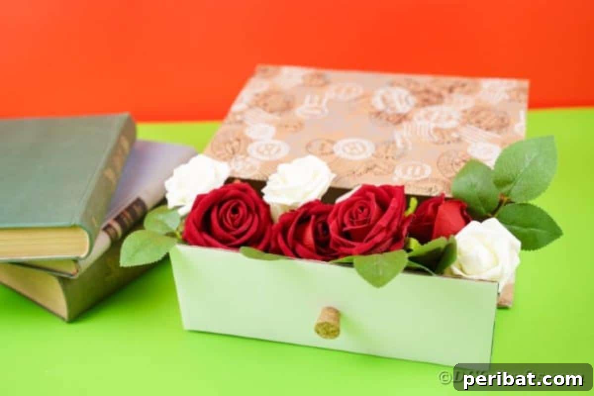 Box drawer filled with roses