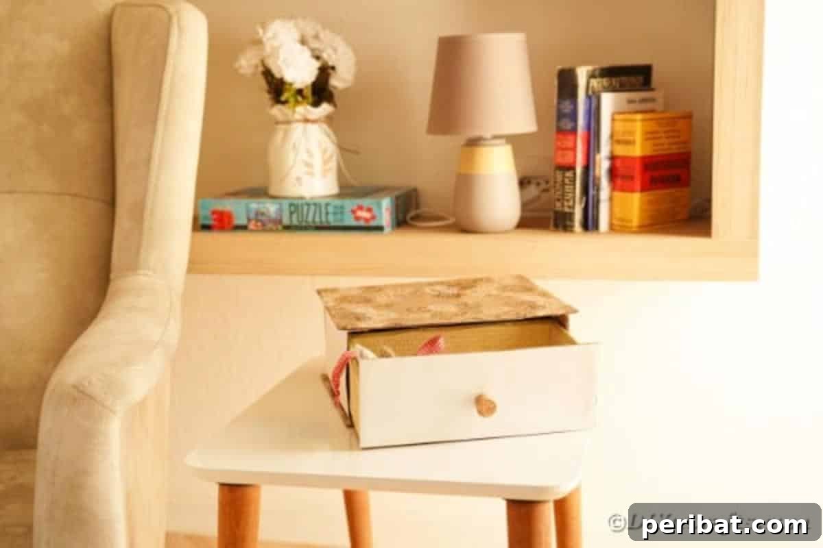 Box drawer on white table
