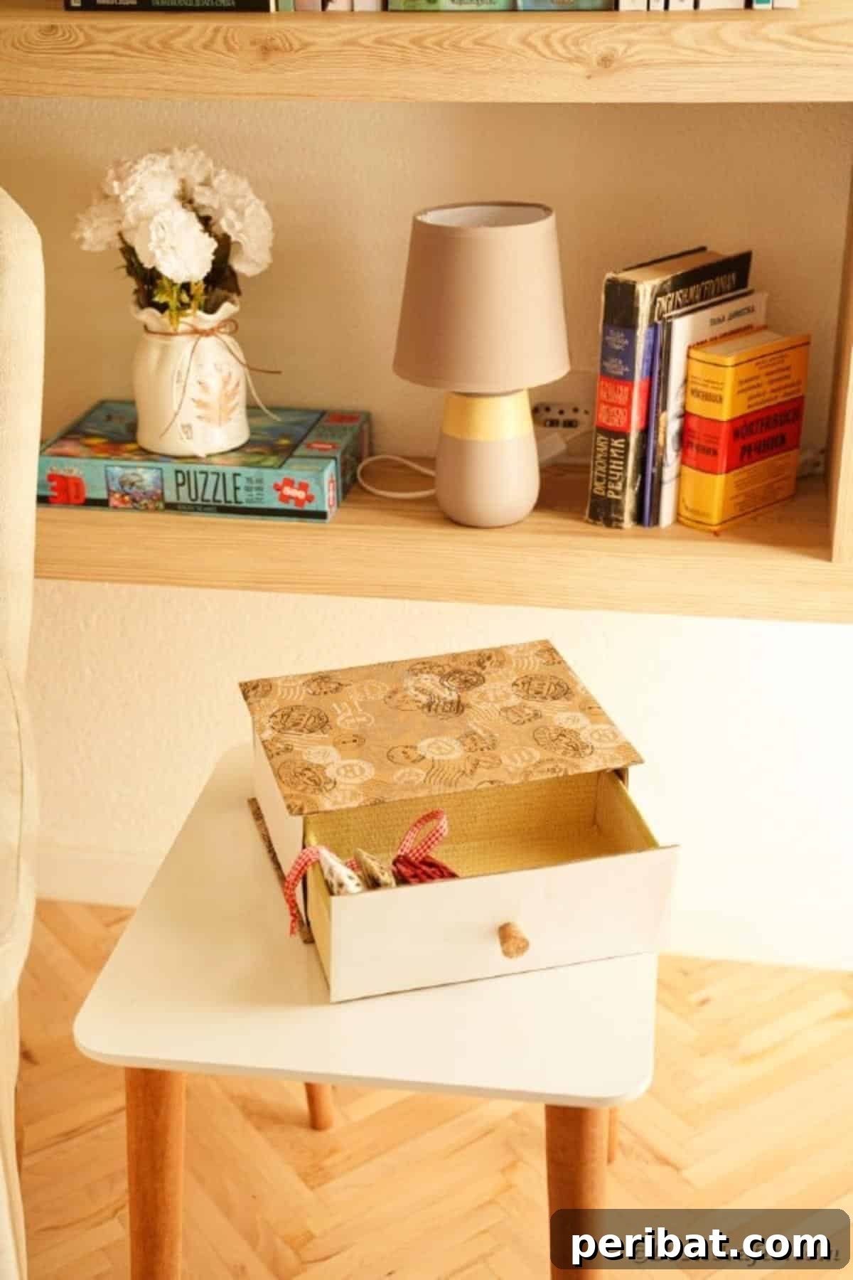 Box drawer on white table