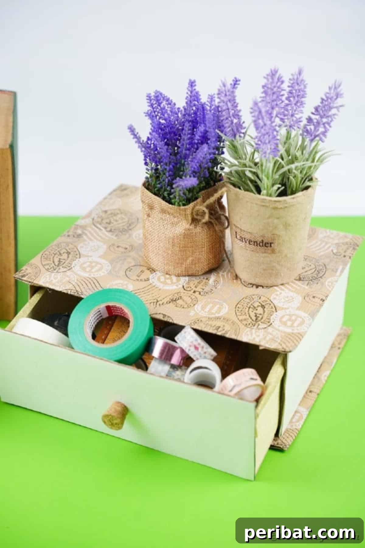 Craft supplies in box drawer