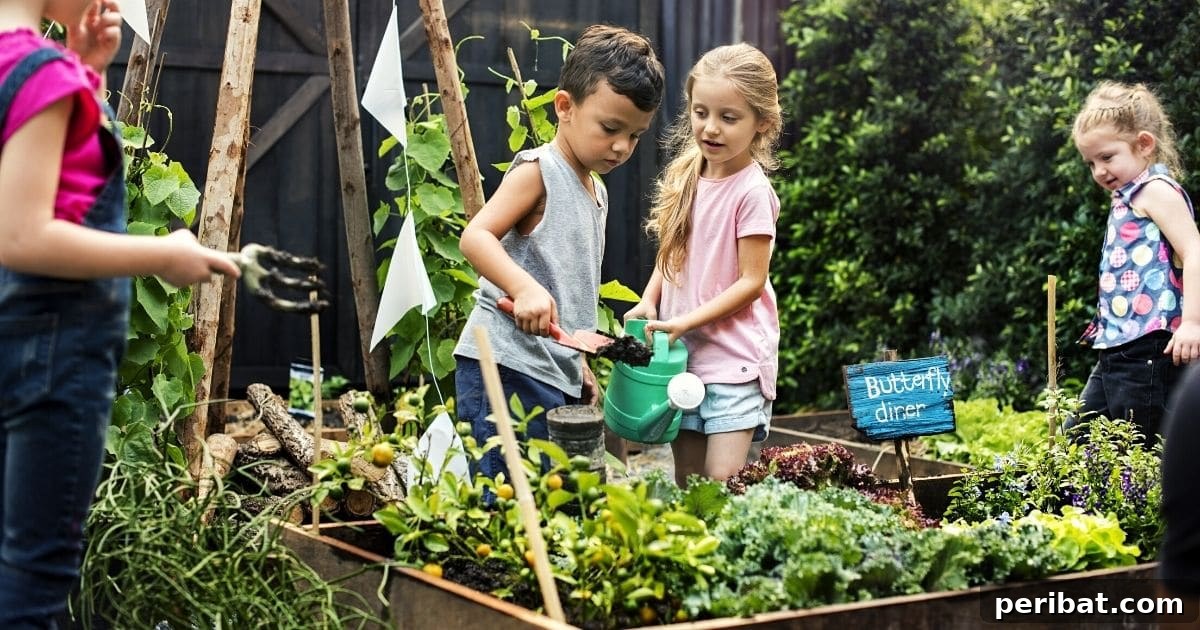Kids doing gardening together.
