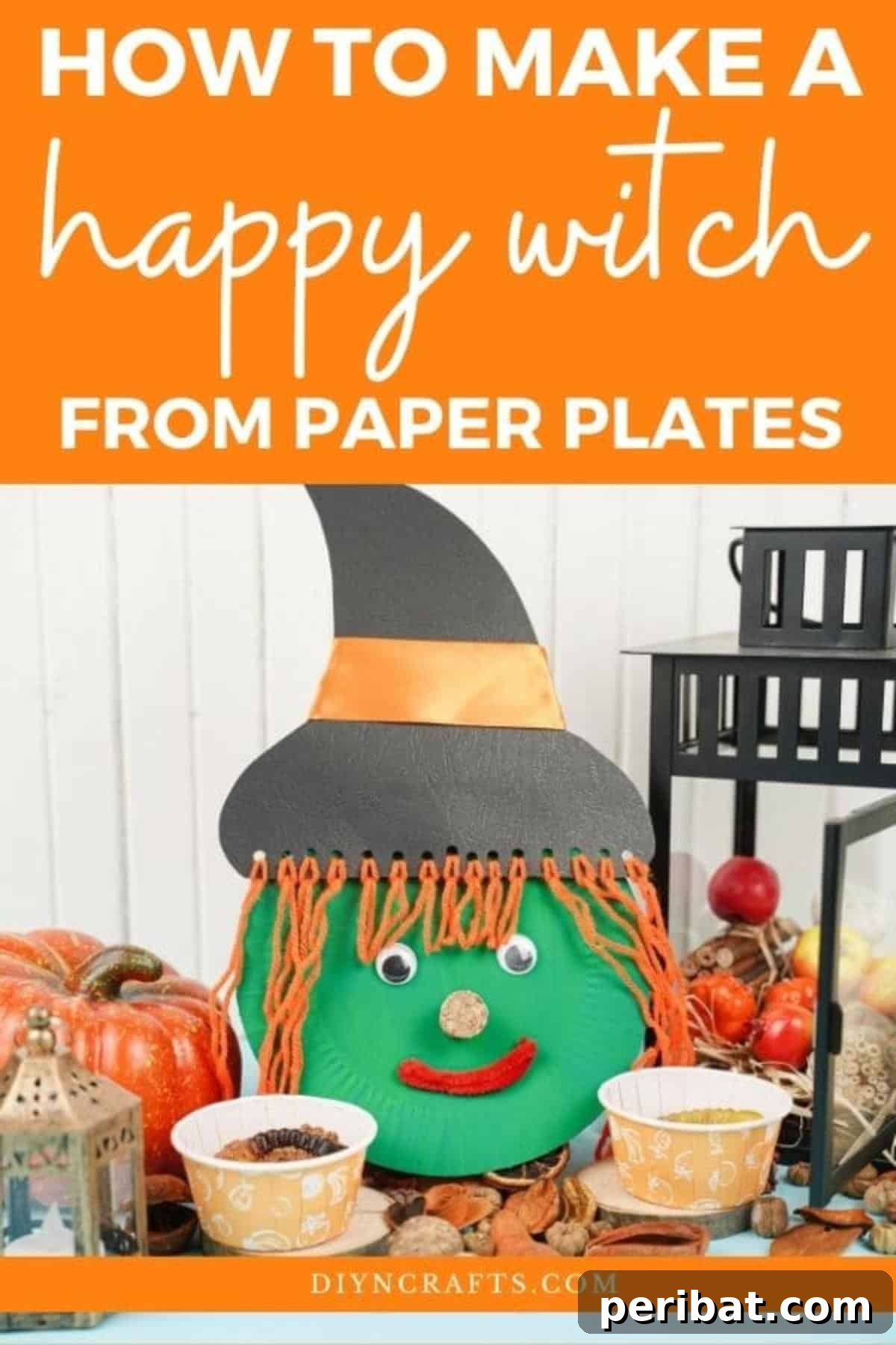 Spooktacular Paper Plate Witch Craft 2 Smiling Paper Plate Witch Craft with Halloween decorations