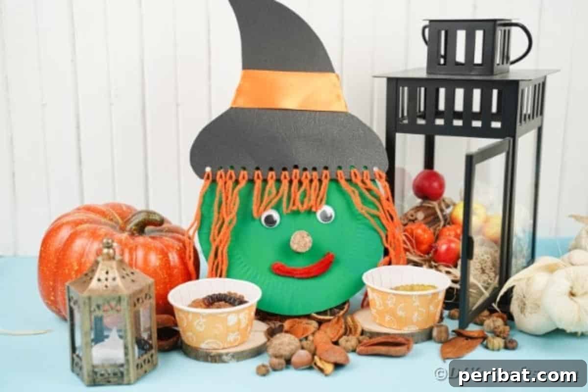 Spooktacular Paper Plate Witch Craft 3 Close-up of Paper Plate Witch Face with Halloween accents