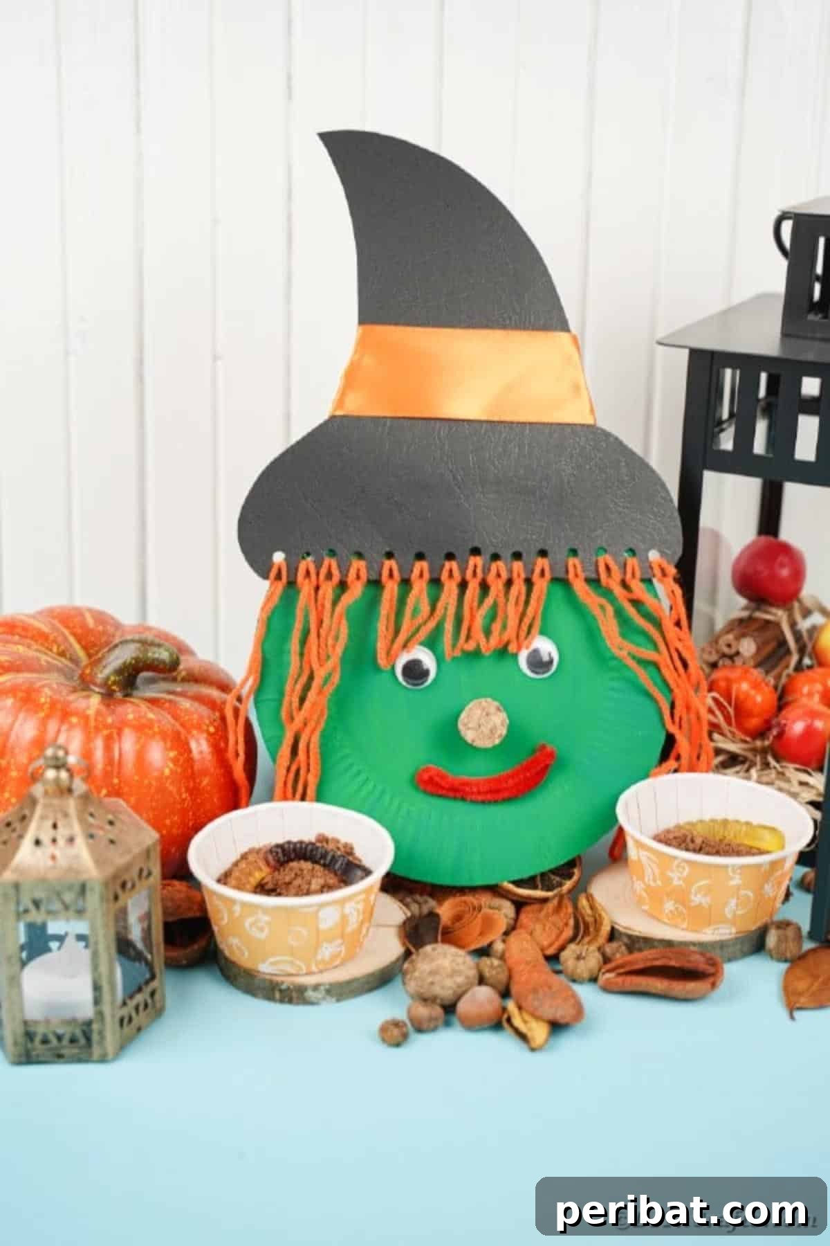 Spooktacular Paper Plate Witch Craft 32 Paper plate witch face adorned with additional Halloween decorations