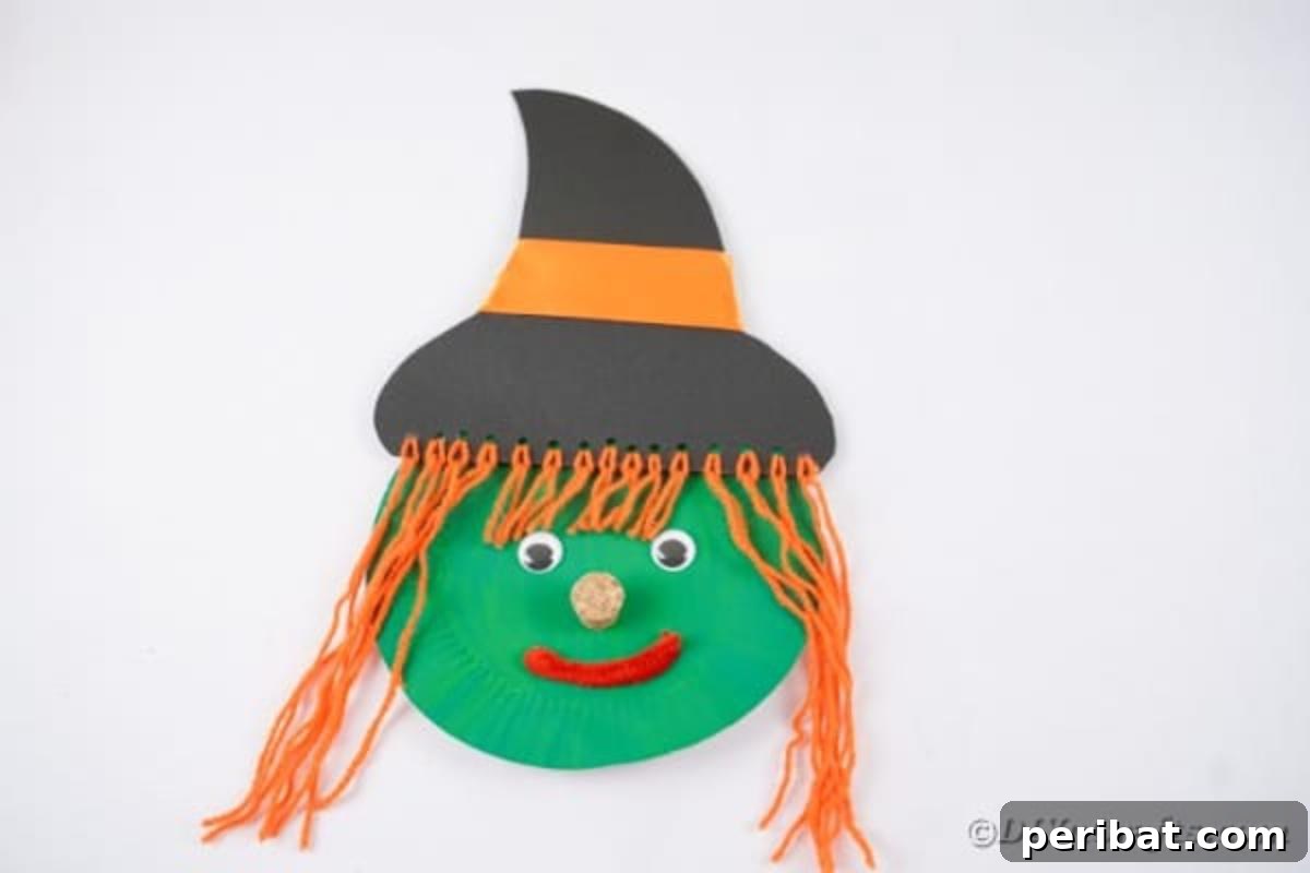 Spooktacular Paper Plate Witch Craft 5 Paper Plate Witch Face displayed vertically