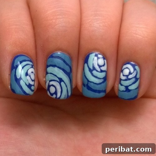 Unique Blue Rose Nail Art Design