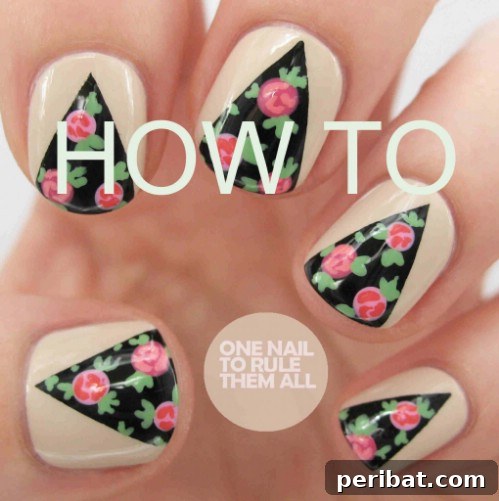 Delicate Rose Triangle Accent Nail Art