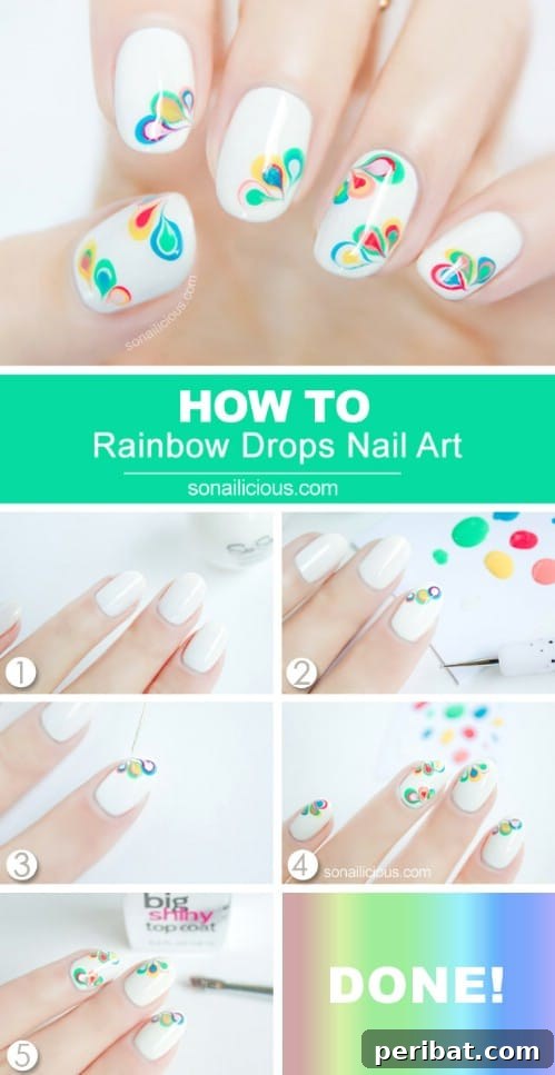 Subtle Marble Rainbow Drops Nail Art Tutorial