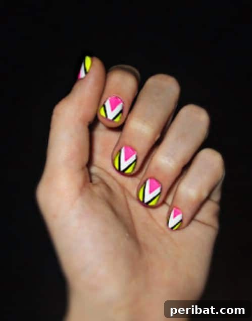 Trendy Neon Chevron Color Block Nail Art