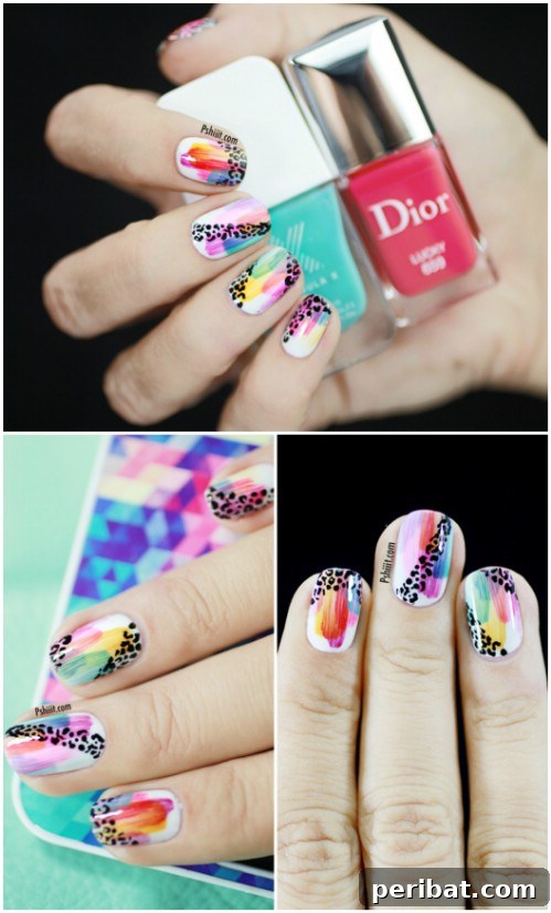 Soft Rainbow Leopard Print Spring Nail Art