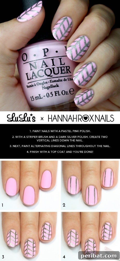 Chic Pink Herringbone Nail Art with Glitter