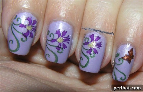 Elegant Iris Flower Nail Art with Butterfly Accent