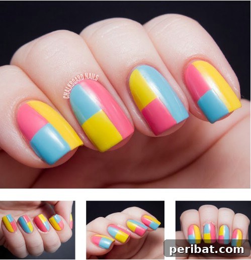 Vivid Contrast Color Blocking Spring Nail Art
