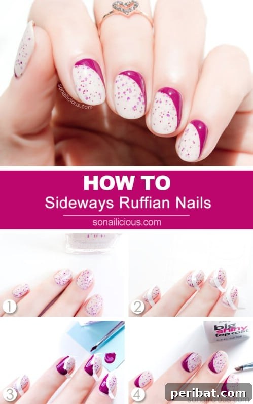Stylish Sideways Ruffian Glitter Nail Design