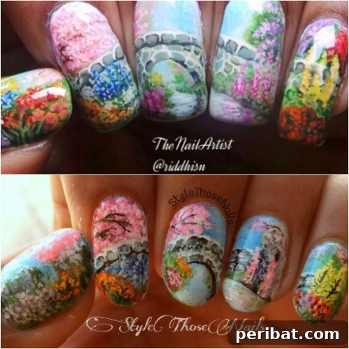 Intricate Spring Landscape Nail Art Masterpiece