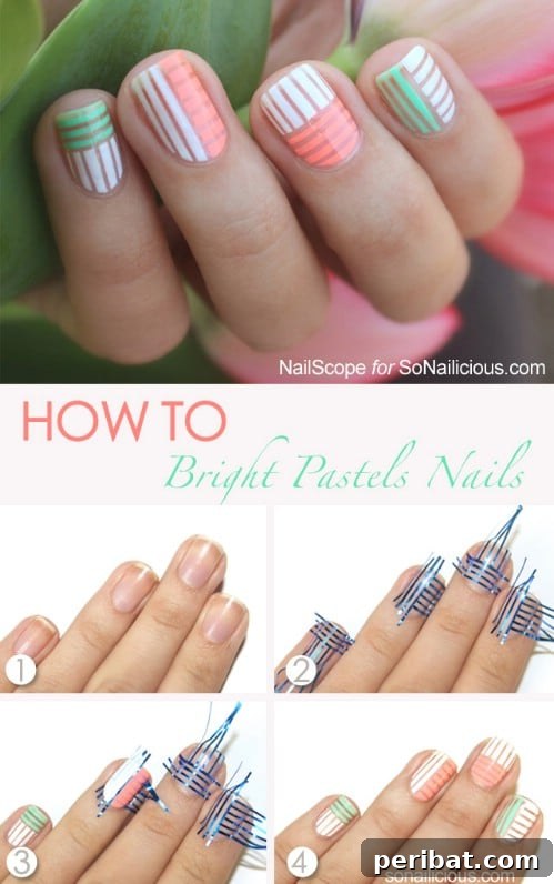 Elegant Pastel Striped Nail Art for Spring