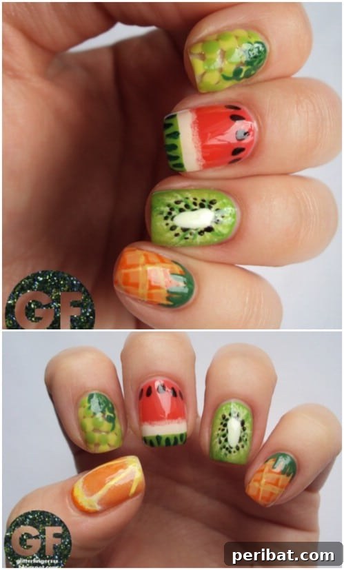 Adorable Fruity Fun Nail Art with Kiwi Accent