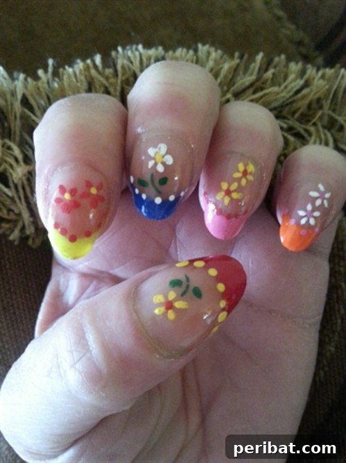 Elegant Simple Flowers on Nude Background Nail Art