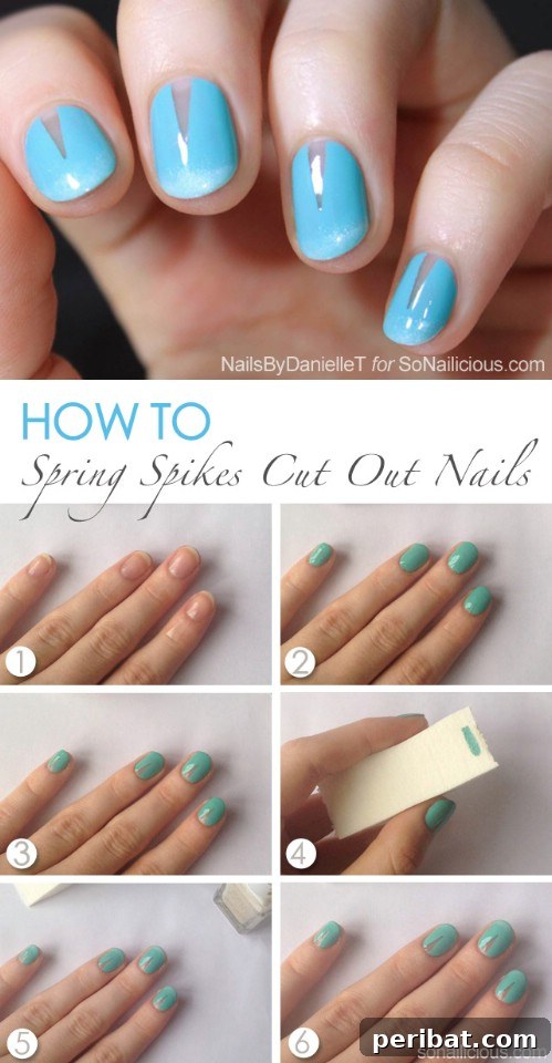 Easy and Quick Cut Out Spikes Spring Nail Art