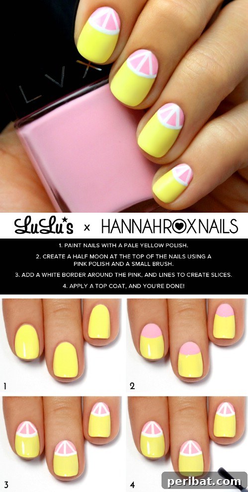 Vibrant Grapefruit Nail Art in Pale Yellow and Pink