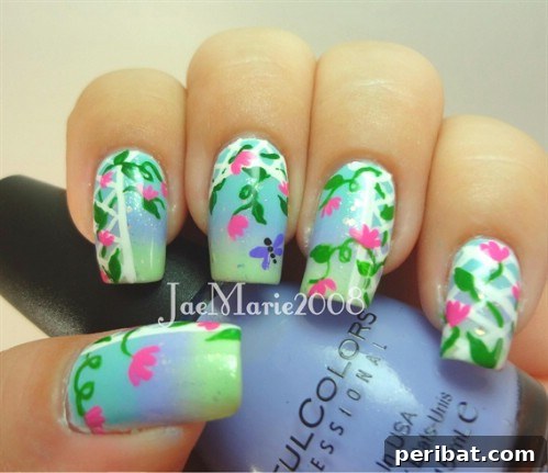Picturesque Spring Garden Nail Art with Gradient Background