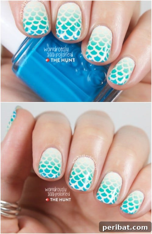Enchanting Mermaid Scale Ombre Nail Art