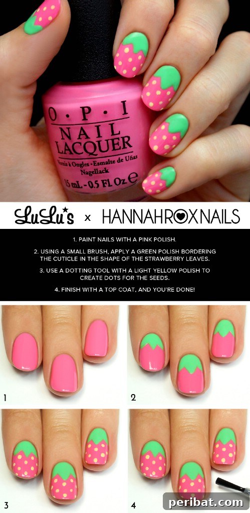Charming Pink Strawberry Nail Art Design