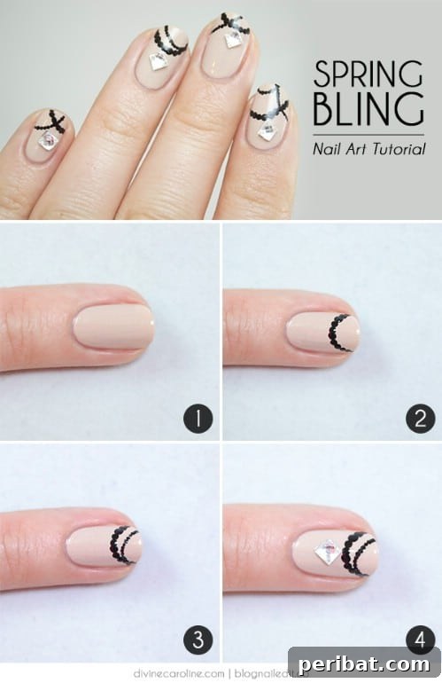 Glamorous Spring Bling Nail Art with Jewels