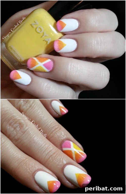 Beautiful Sunset Gradient Chevron Nail Art