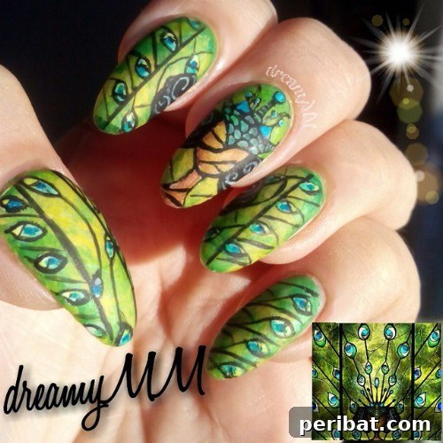 Stunning Peacock Plumage Inspired Nail Art