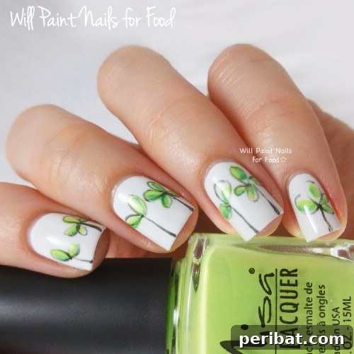 Adorable Minimalist Green Sprouts Nail Art