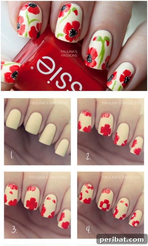 Striking Poppy Flower Nail Art for Spring