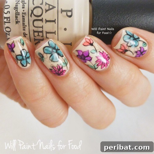 Cheerful Sweet Spring Flowers Nail Art Design