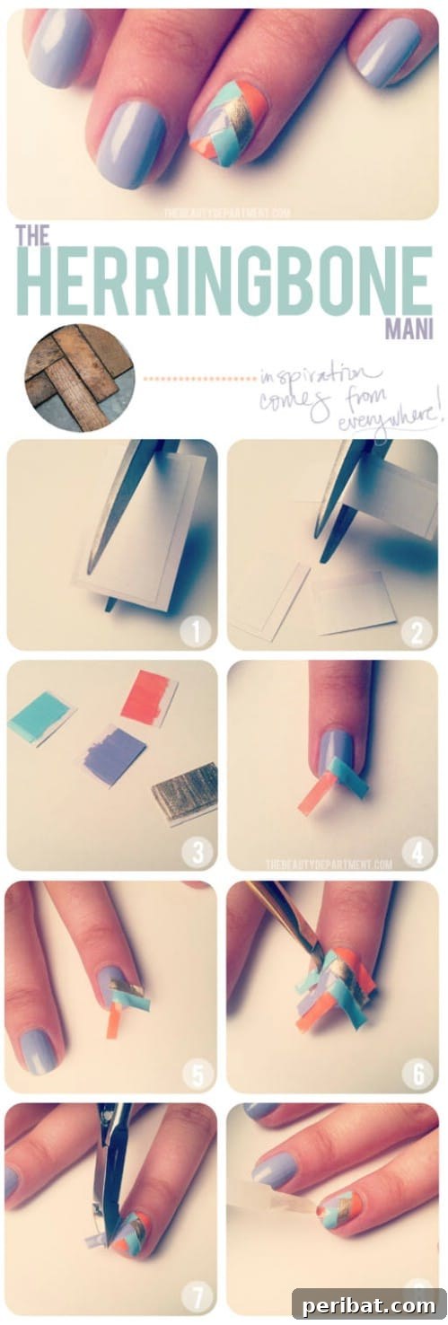 Innovative Stick-On Herringbone Nail Art Technique