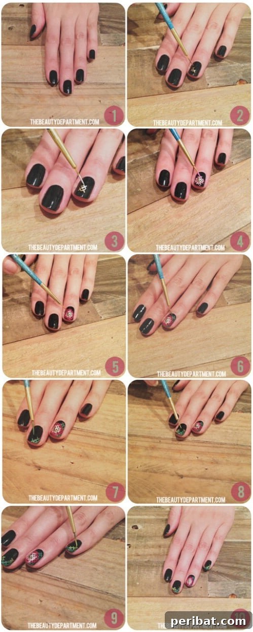 Detailed Cross Stitch Pattern Spring Nail Art