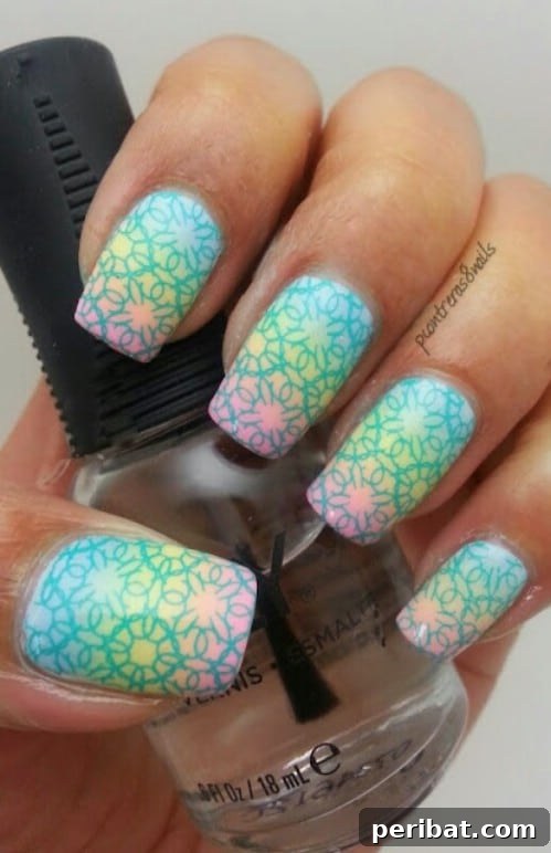 Colorful Rainbow Mosaic Stamped Nail Art