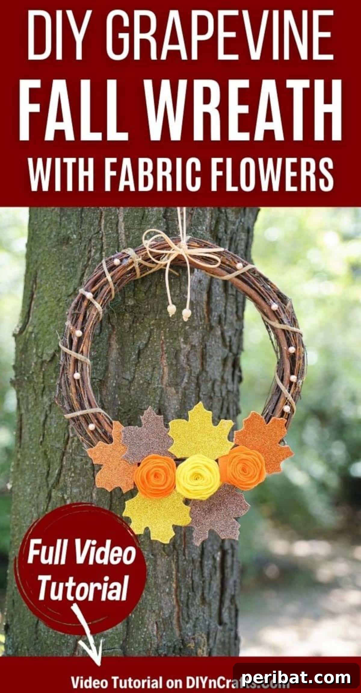 Autumn Grapevine Wreath with Soft Fabric Blooms 2 Fall wreath with flowers hanging in tree