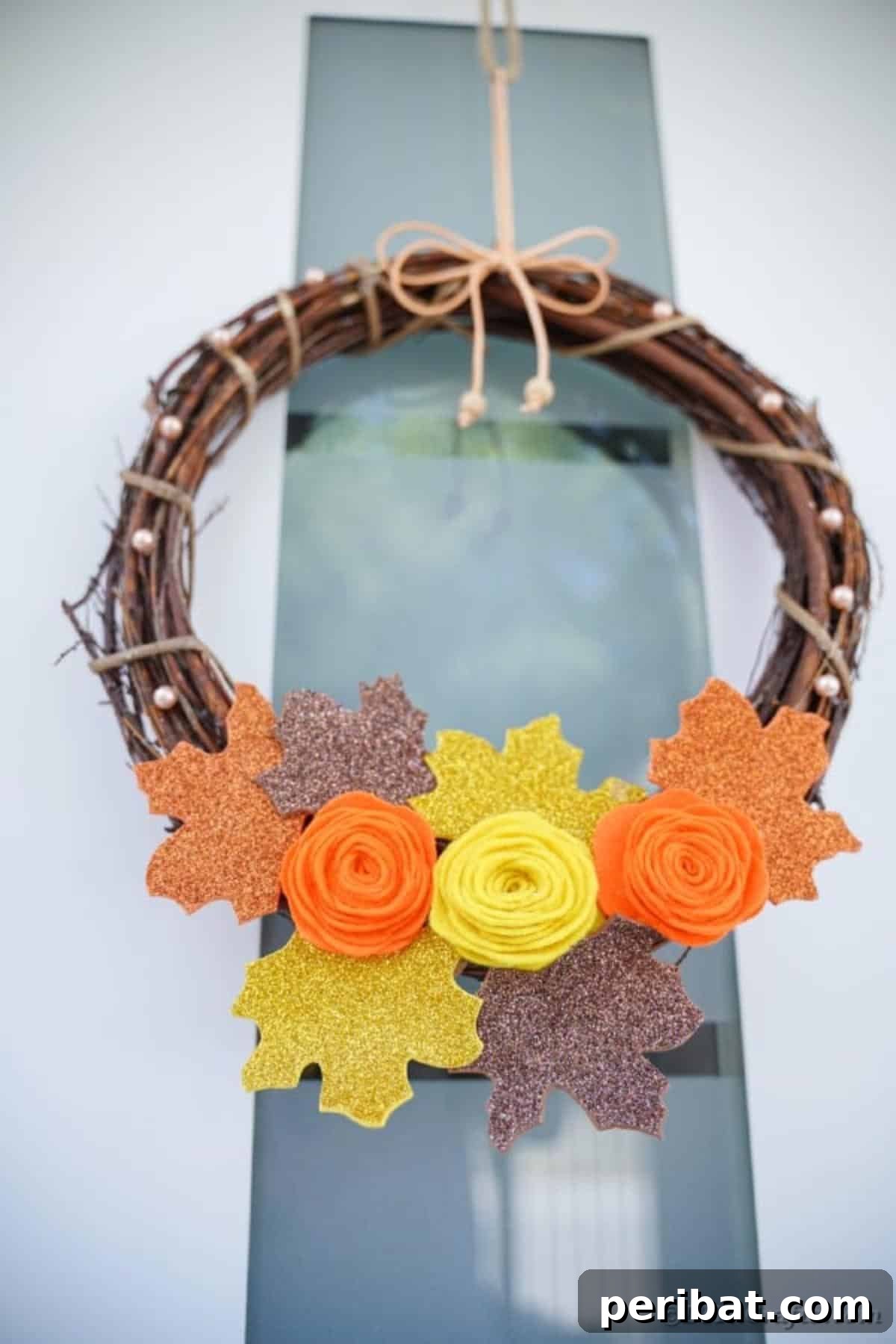 Autumn Grapevine Wreath with Soft Fabric Blooms 23 Fall wreath on front door