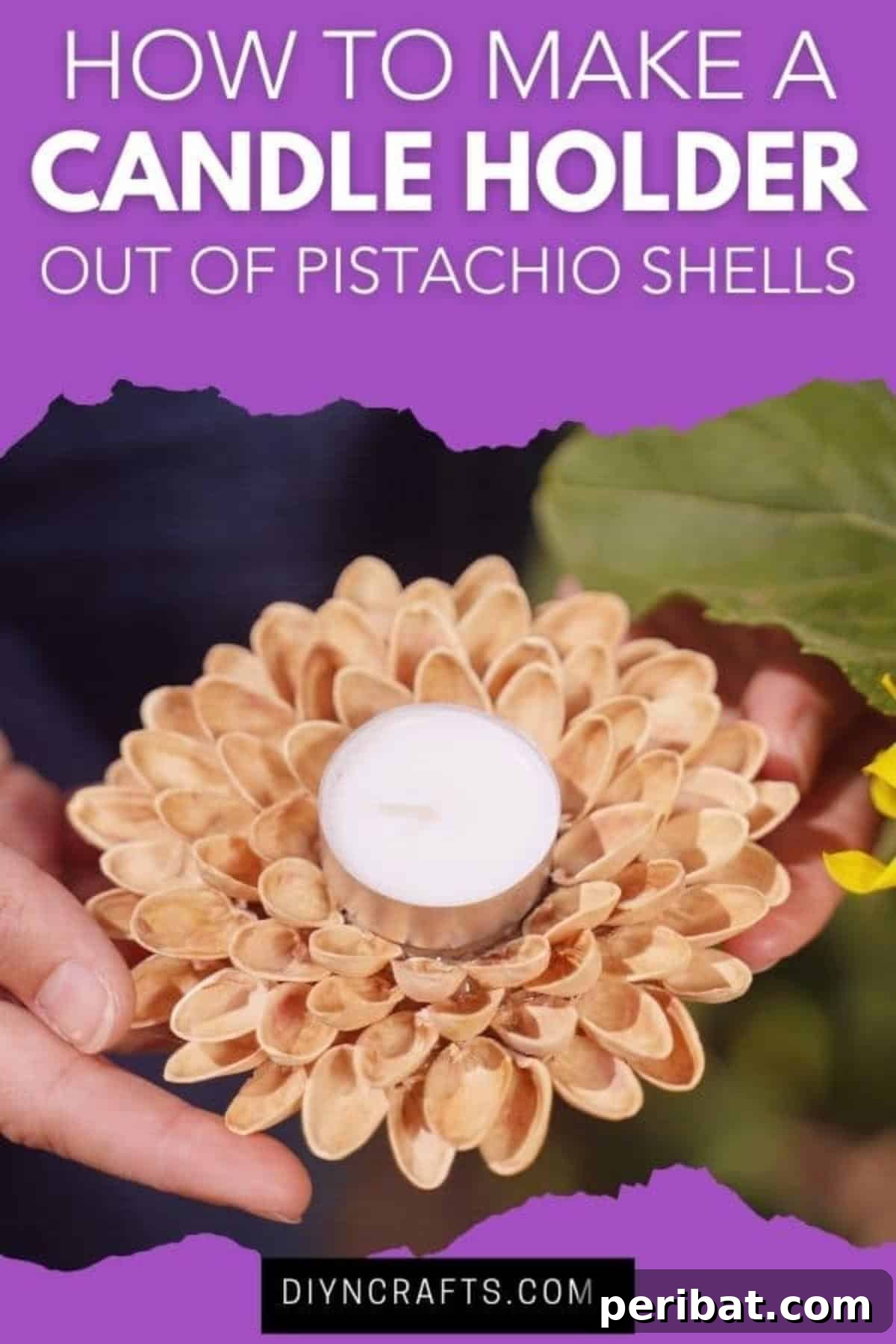 Artisanal Pistachio Shell Candle Holder 2 Woman holding a beautifully crafted pistachio shell candle holder