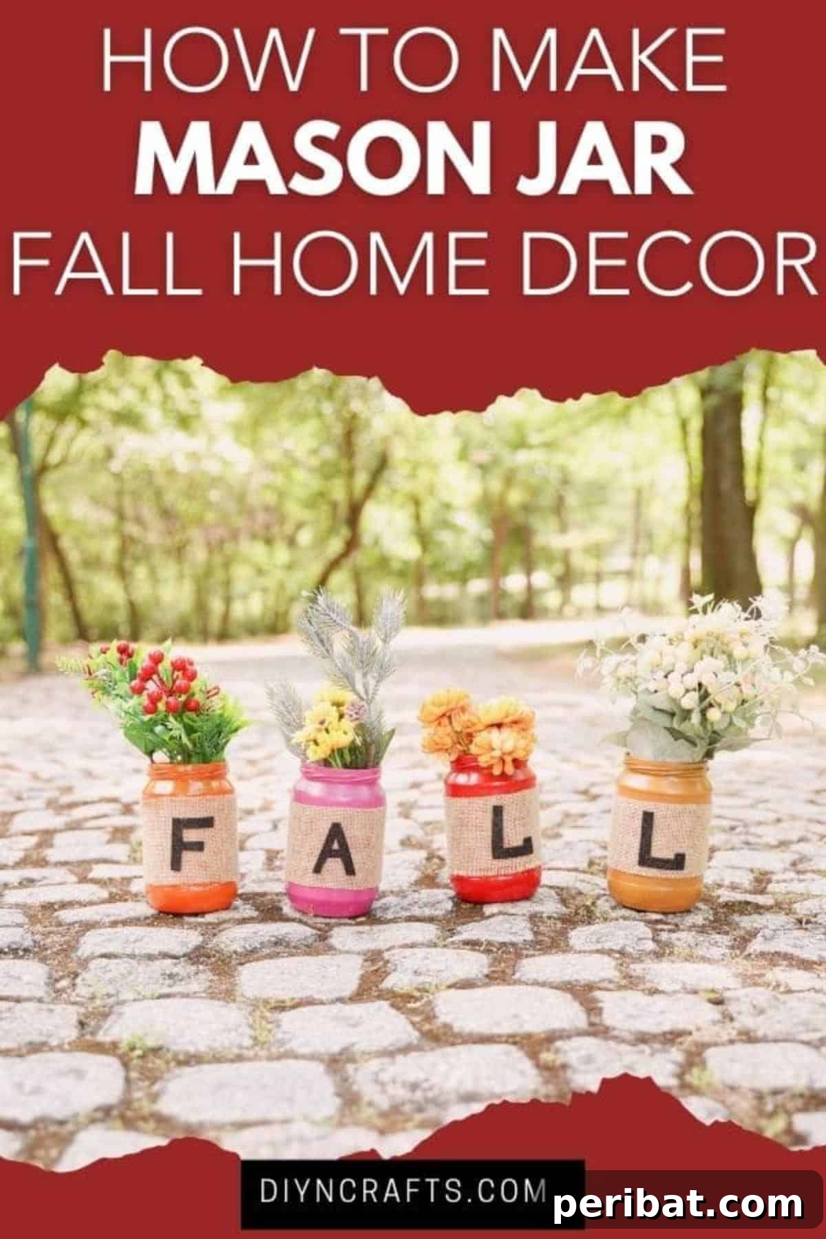 Cozy Farmhouse Fall Lettered Jars 2 Rustic Fall Lettered Mason Jar Decor with warm colors on cobblestone background