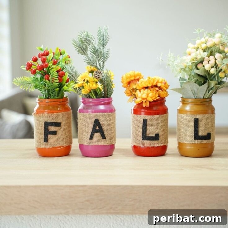 Pinterest pin for Fall Lettered Mason Jar Decor