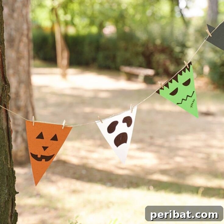 Halloween bunting in trees