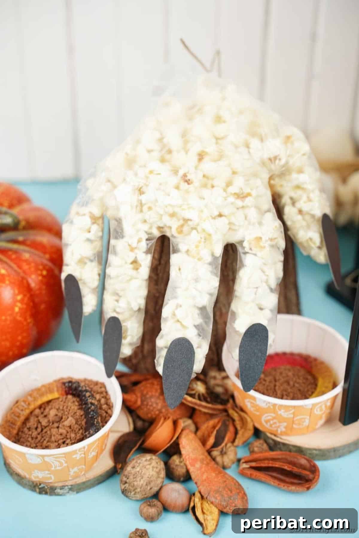 Creepy Popcorn Hand Snacks 19 Popcorn hands with other halloween decor