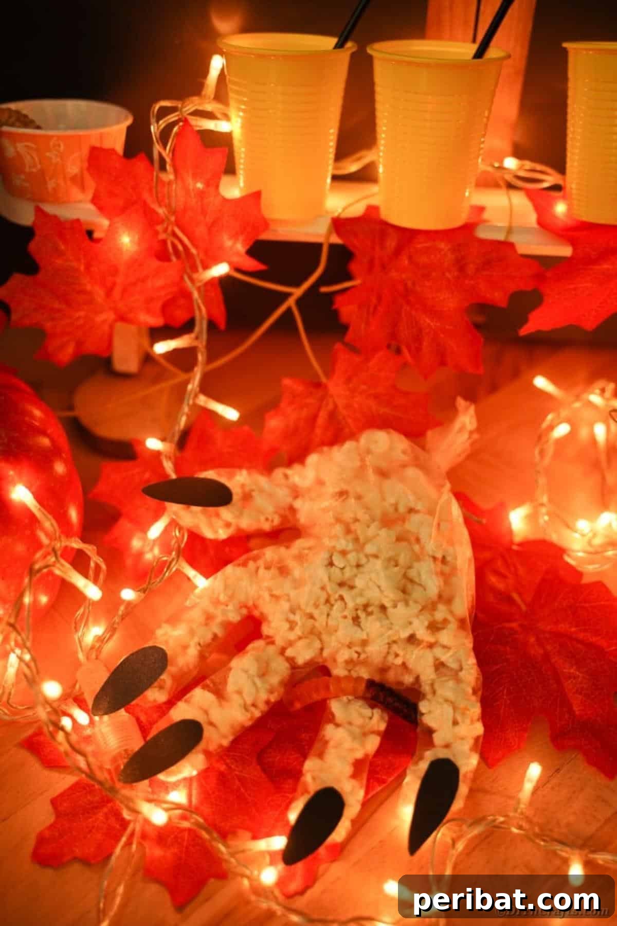 Creepy Popcorn Hand Snacks 20 Popcorn hands on fall leaves