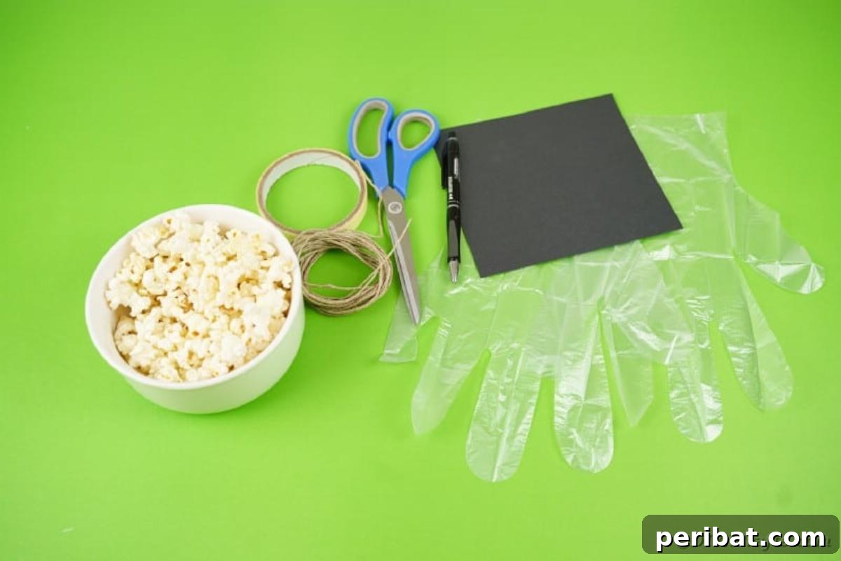 Creepy Popcorn Hand Snacks 9 Supplies for popcorn hands