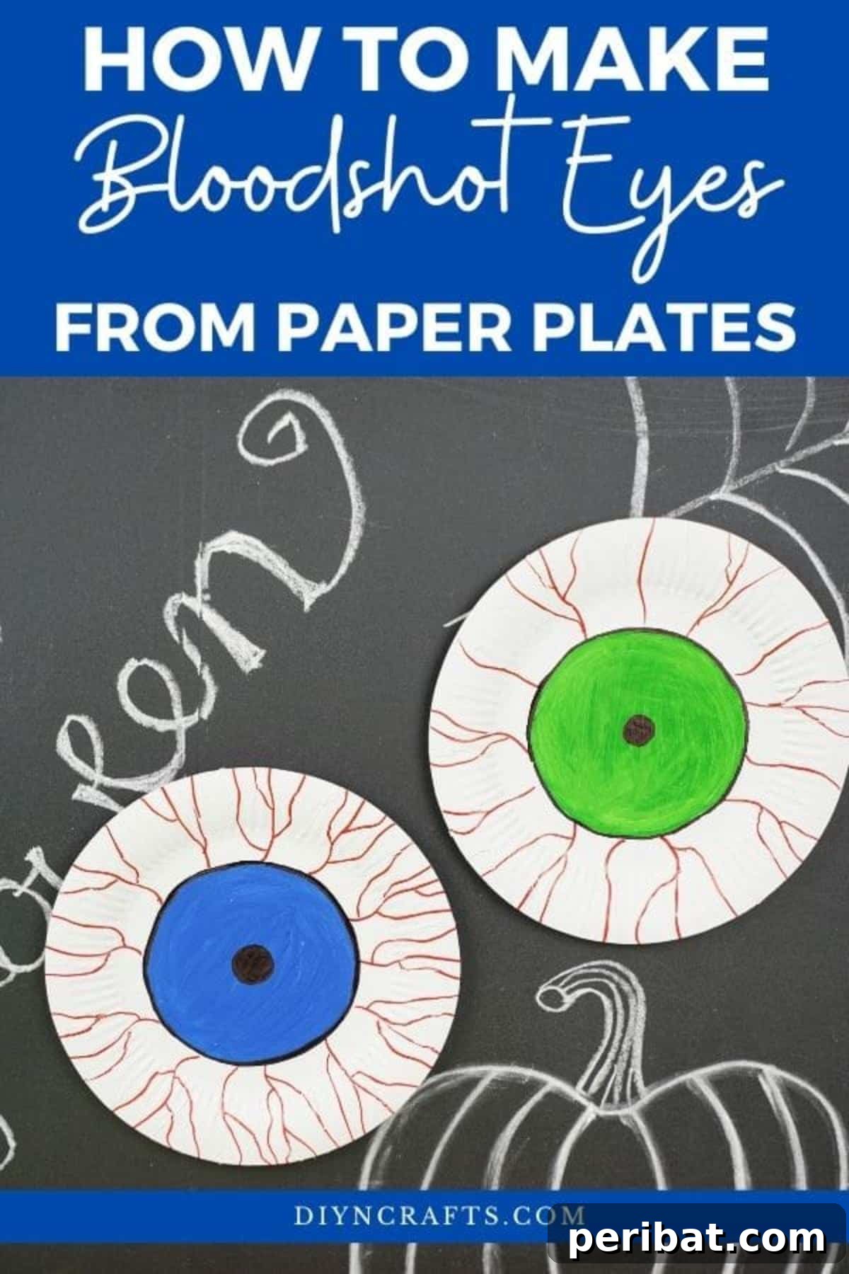 Staring Eyeball Halloween Plate Art 2 Paper plate bloodshot eyeballs on Halloween chalkboard