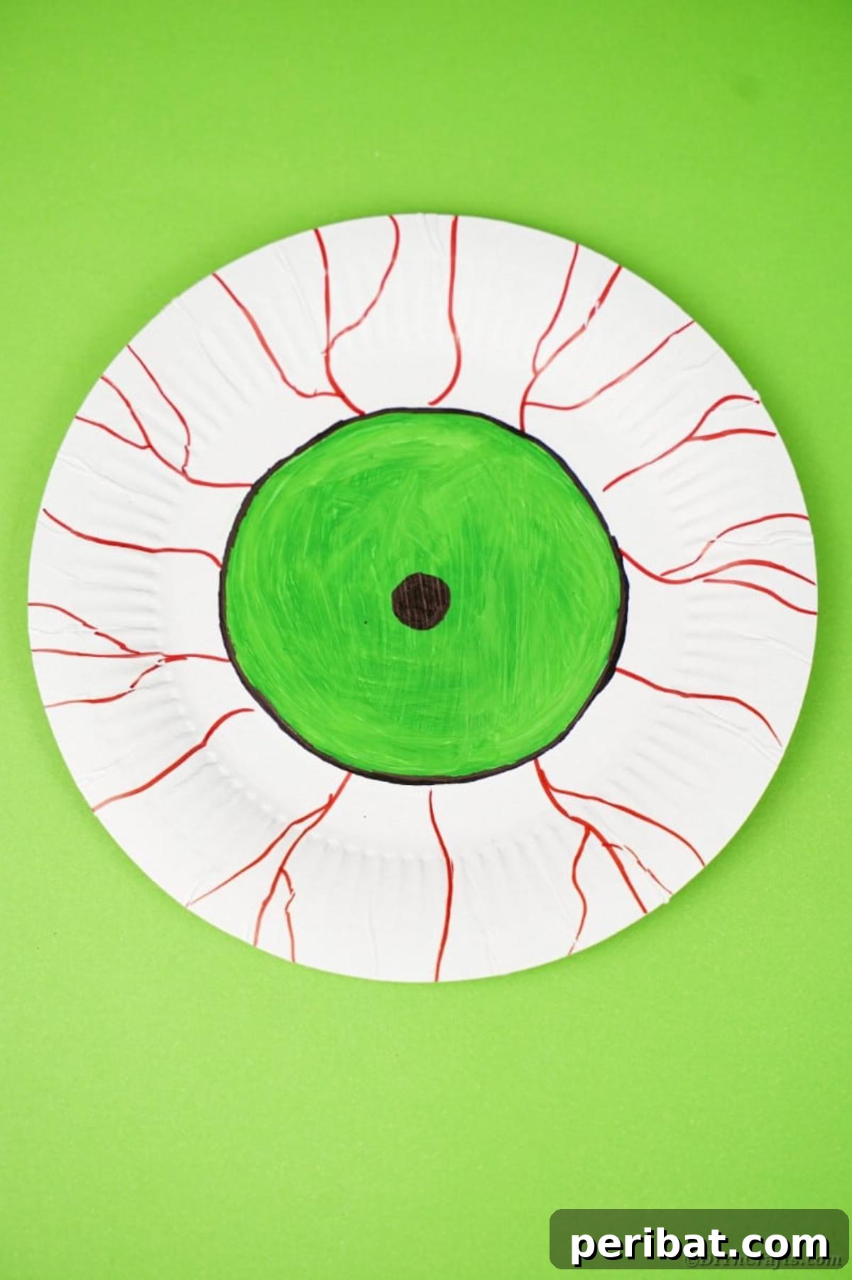 Staring Eyeball Halloween Plate Art 14 Green eye plate on green surface