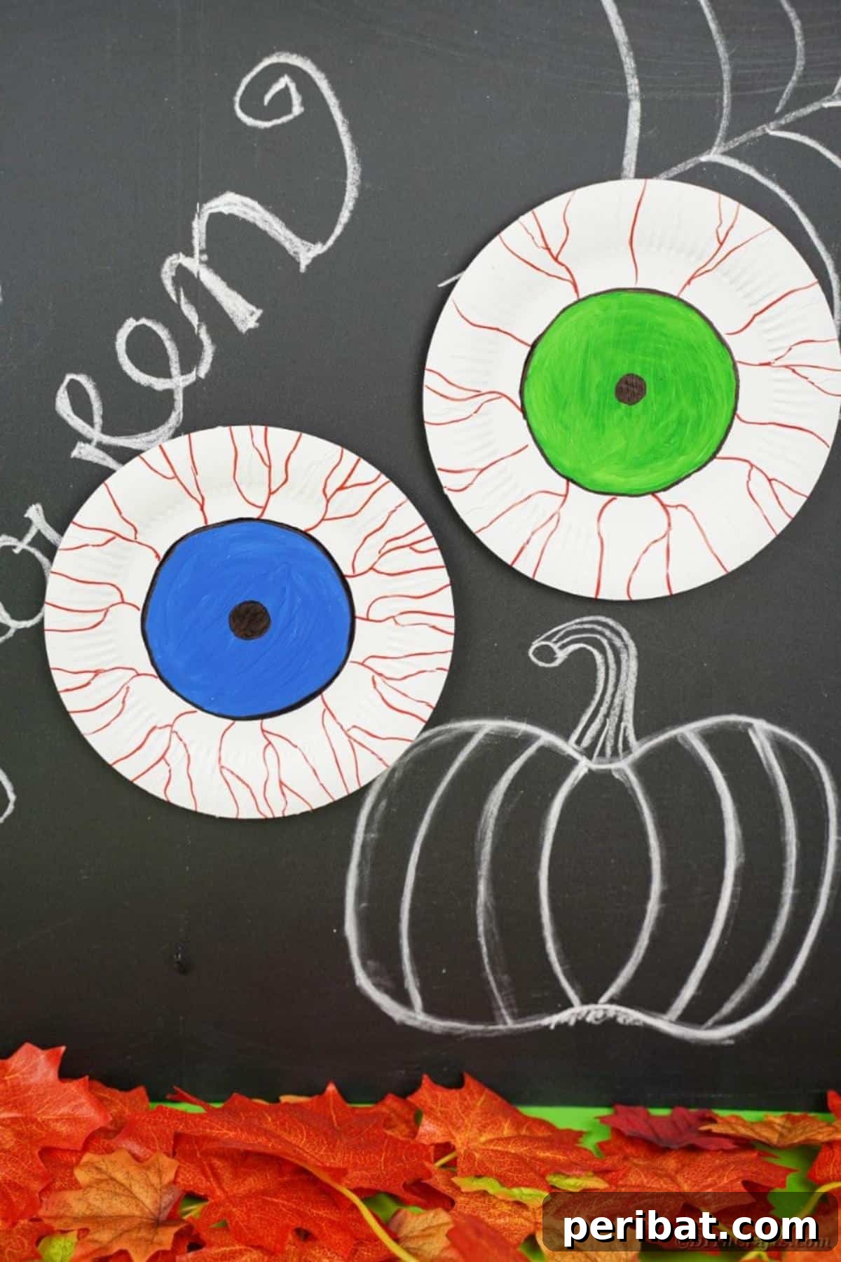 Staring Eyeball Halloween Plate Art 15 Paper plate bloodshot eyeballs on Halloween chalkboard