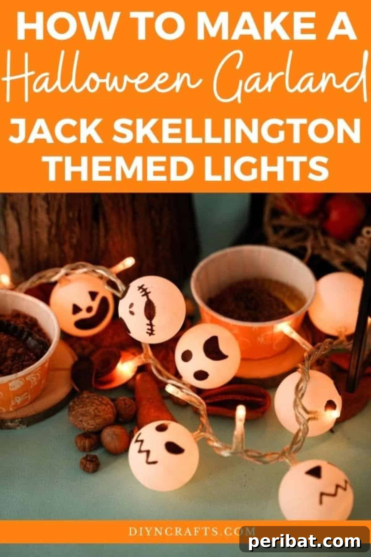 DIY Jack Skellington Halloween Garland with Ping Pong Balls 2 Halloween lights garland with decor